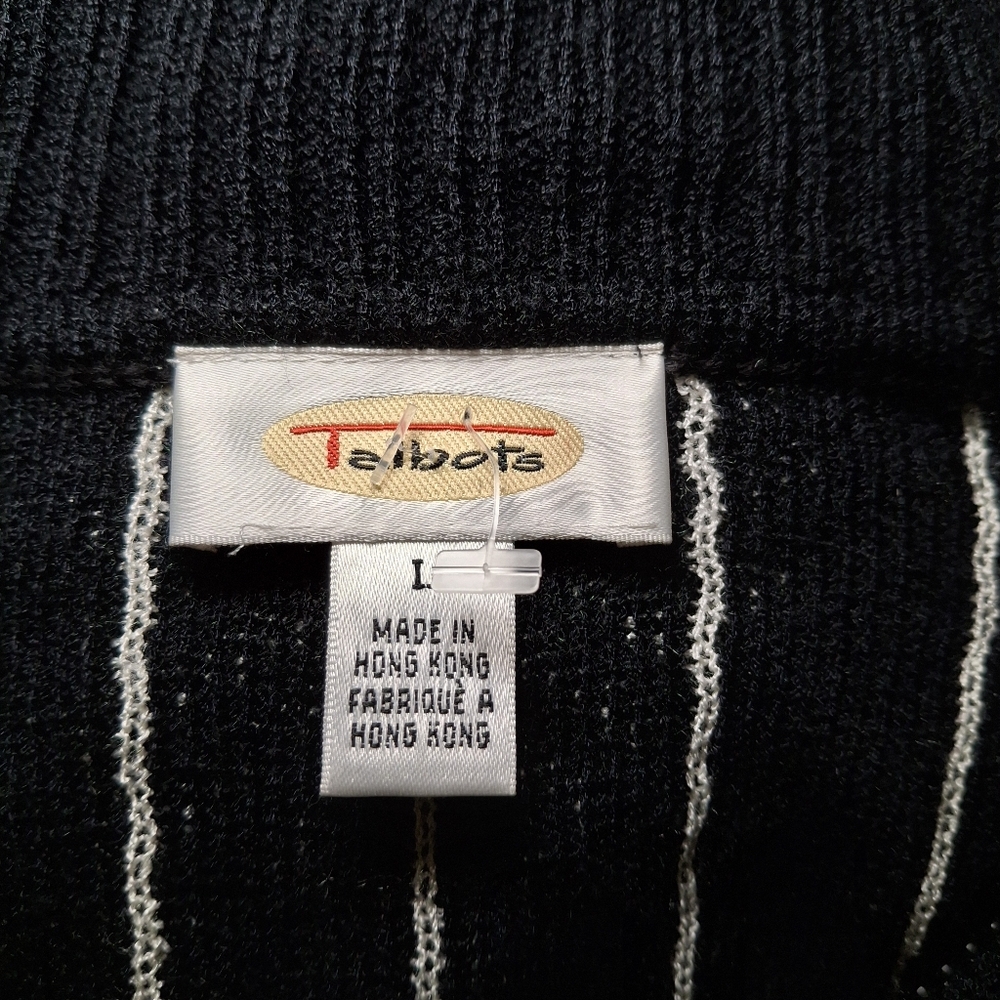 Talbots L Black White Chevron Pattern Collared Zi… - image 6